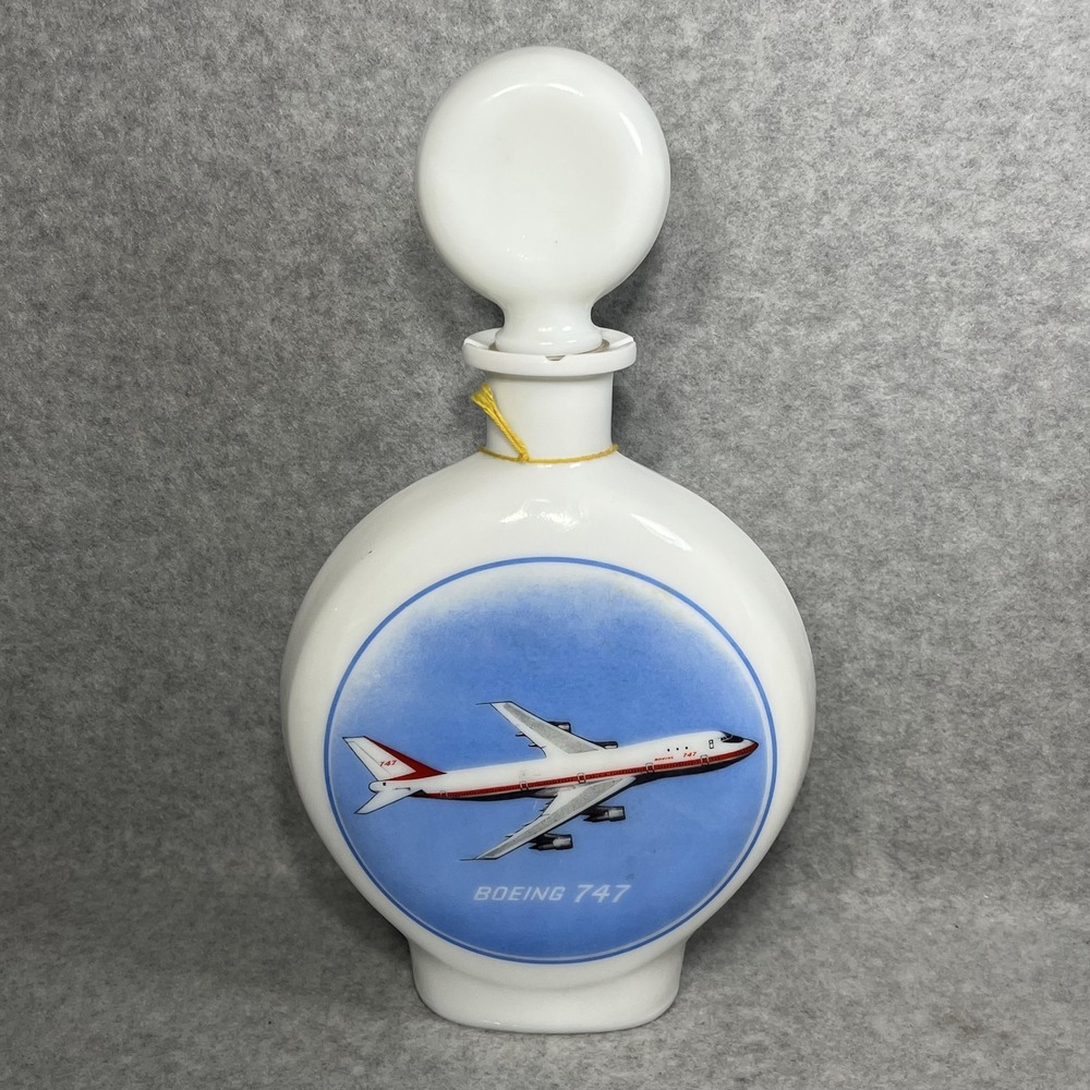 Vintage Boeing 747 Whiskey Decanter Collectible 1969 Milk‎ Glass Aviation Bottle